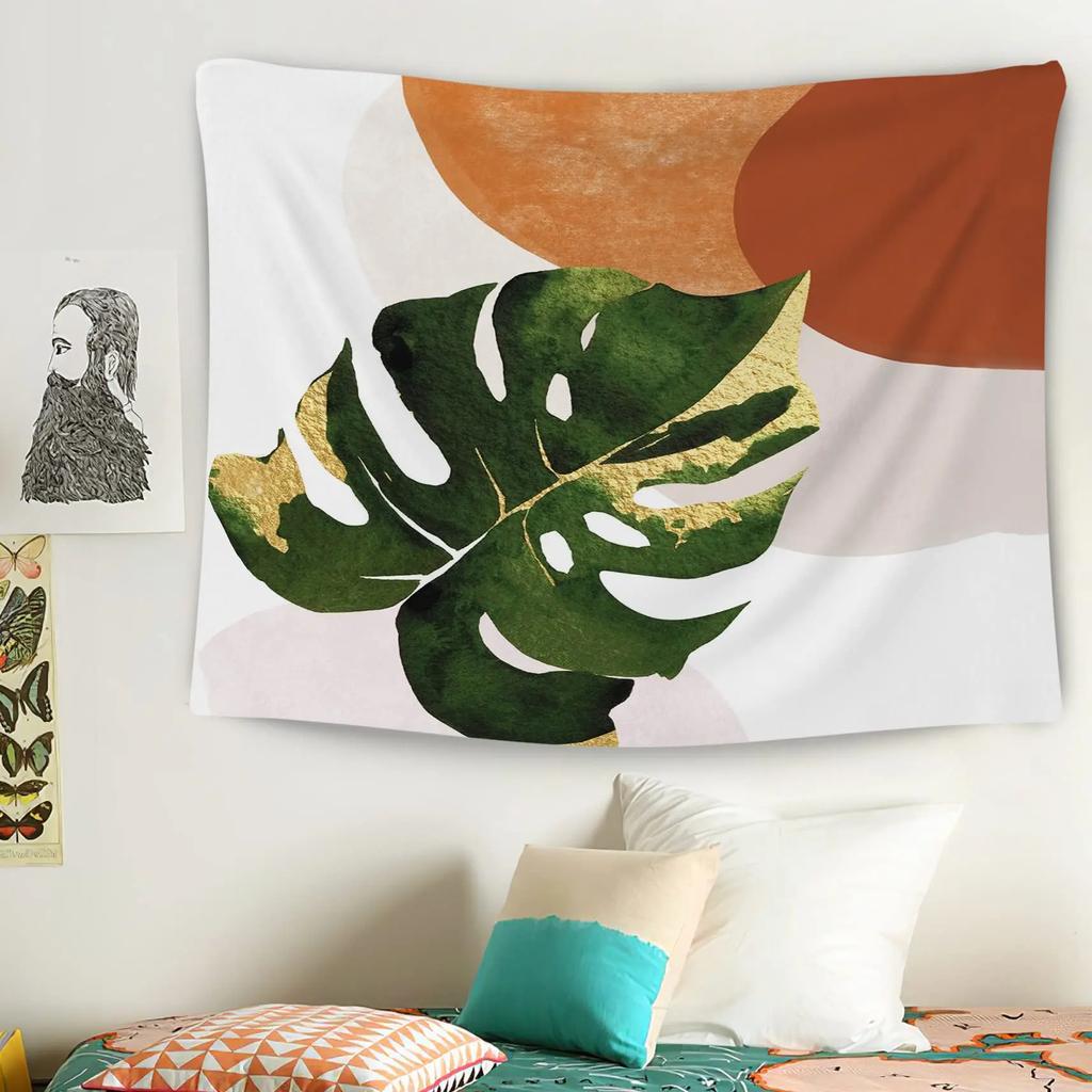 Abstract Sun Leaves Brown Geometric Wall Hanging Tapestry Vintage Simple Boho Palm Bedroom Dorm Living Room Wall Art Home Decor