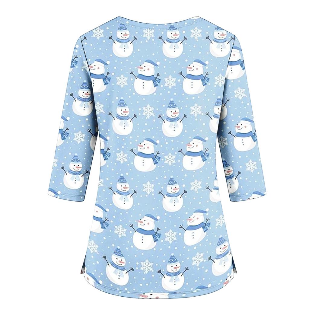 Women's Christmas Print Uniform V-Neck Scrub -Quarter Sleeve for Caregivers