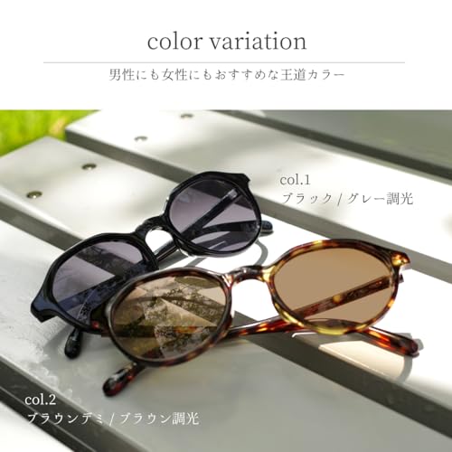FEELLIFE Crown Panto Photochromic Sunglasses, UV and Blue Light Blocking, PH5012 (Black, Gray Photochromic), Made in Sabae