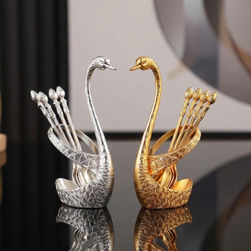Nordic Swan Tableware Set Luxury Coffee Spoons Swan Holder Dessert Utensils Cafe Serving