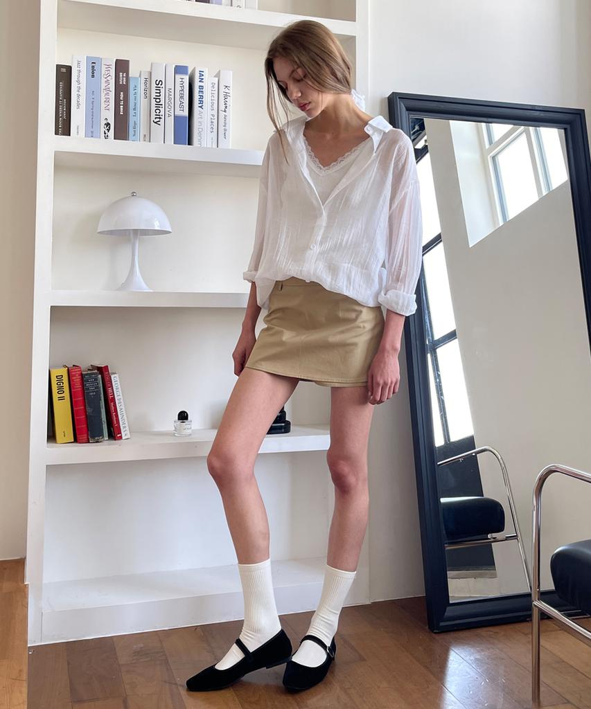 Raverous Belted Mini Skirt/Pants_Beige