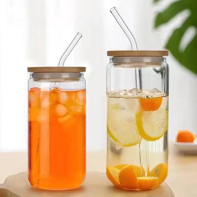350ml/550ml Glass Cup With Lid and Straw Transparent Bubble Tea Cup Juice Glass Beer Can Milk Mocha Cups Breakfast Mug Drinkware