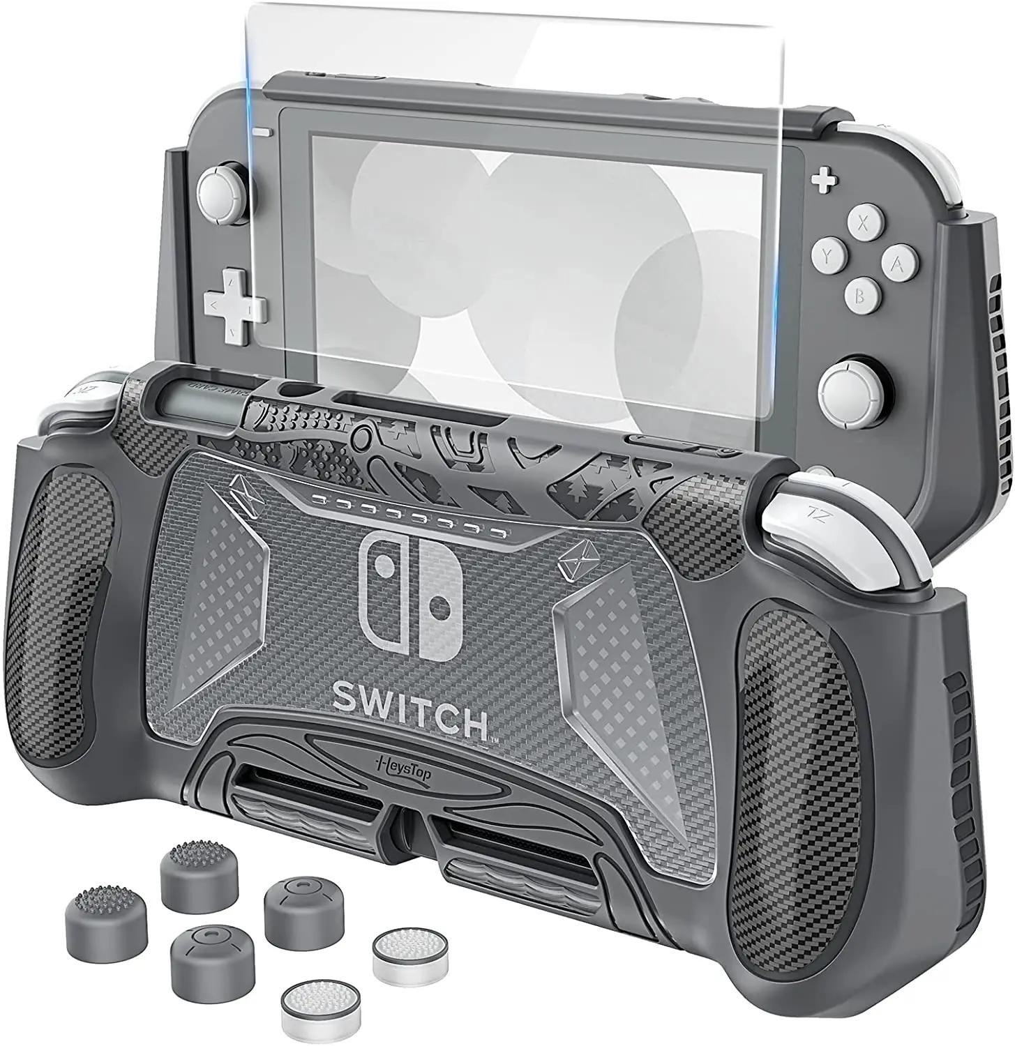

Эргономичный защитный чехол для Nintendo Switch Lite, приятный на ощупь благодаря закаленной пленке для экрана и выемке под 6 больших пальцев серый