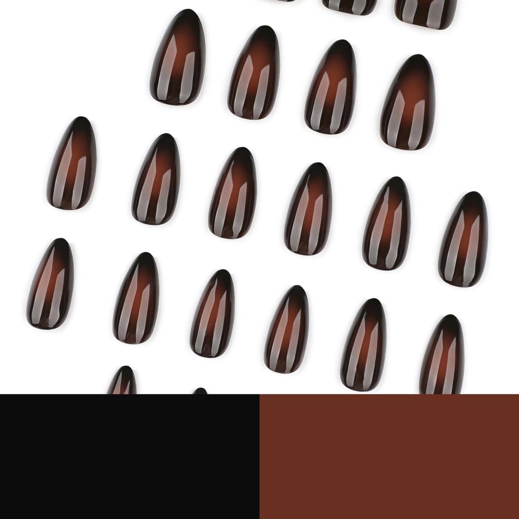 Bestseller Mandelform Schwarzbraun Ombre Press-On Nagelspitzen für Herbst & Winter Nagelkunst