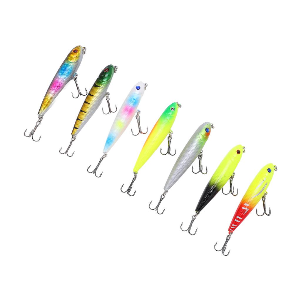 7pcs Minnow Fishing Lure Set 3D Lifelike Eyes Corrosion Resistance Top Water Pencil Bait