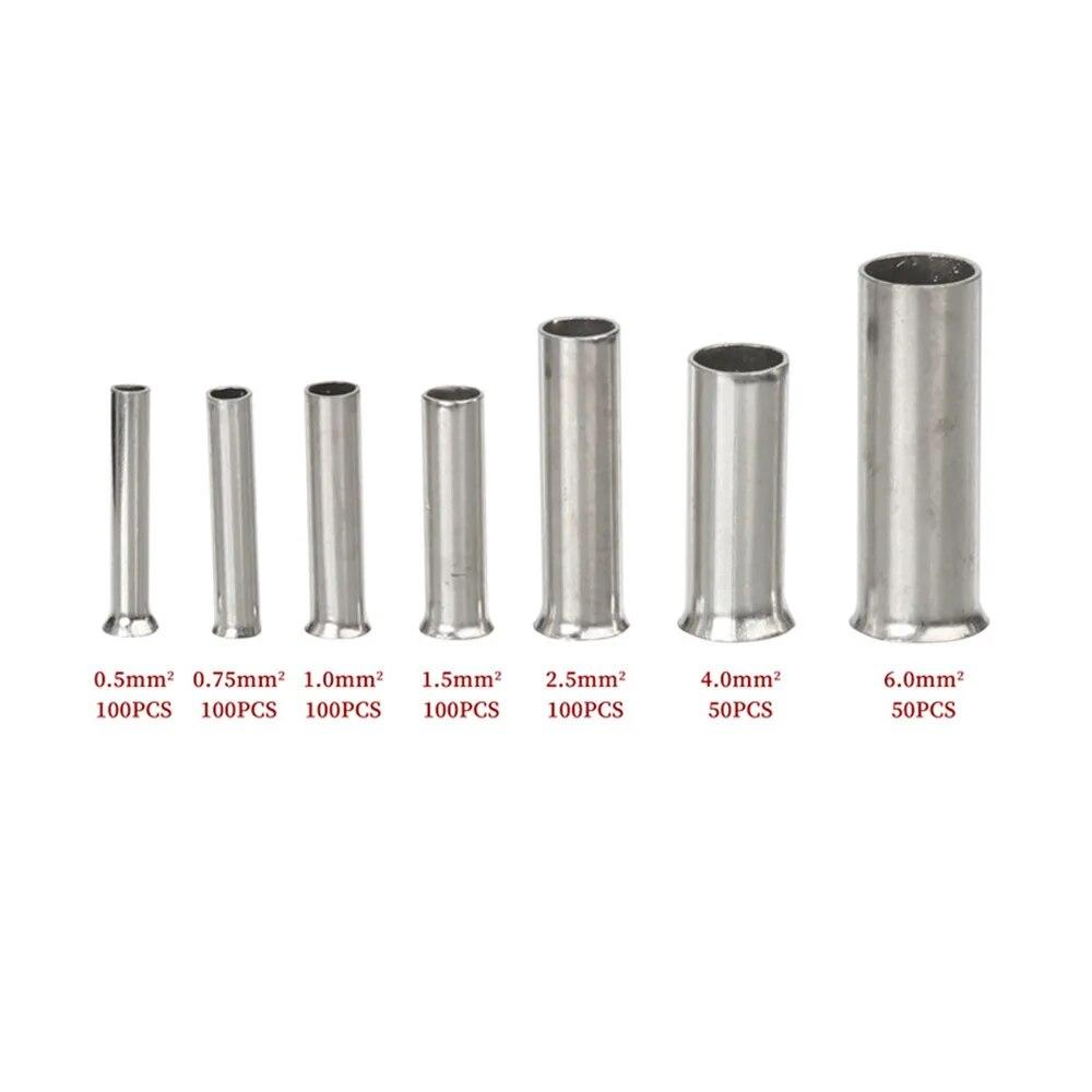 600Pcs Tin-coated Copper Uninsulated Crimp Terminal 0.5mm2-6.0mm2 Bootlace Ferrules Cord End Electrical Wire Cable Connector