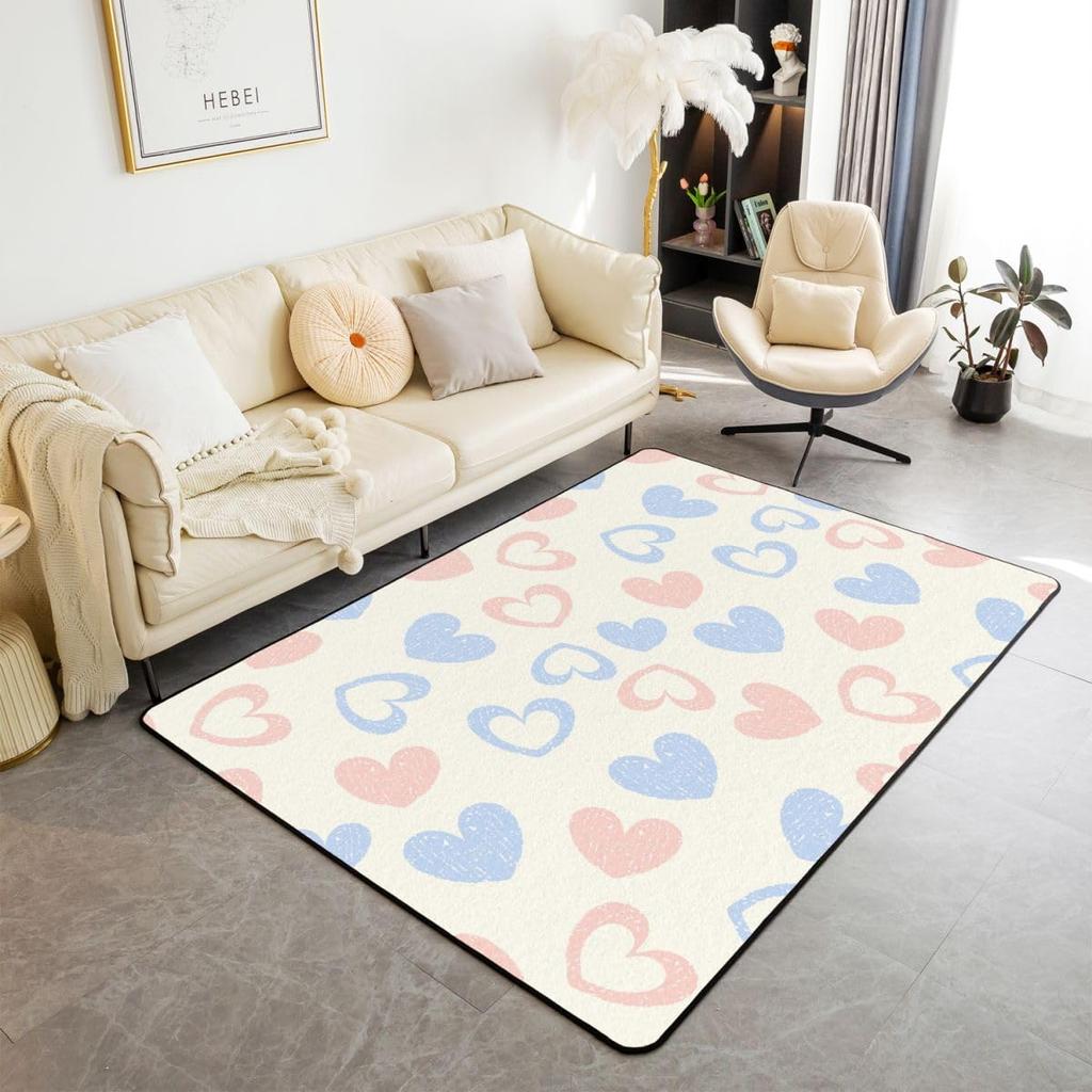 Cute Heart 3x5 Area Rug Cartoon Bow Knot Rugs for Living Room | Colorful Romantic Pink Fantasy Washable Rug,Valentine's Day Theme Love Heart