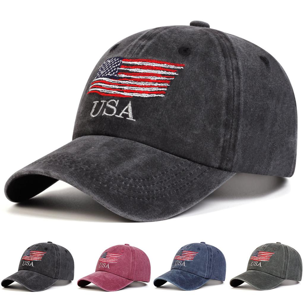 Broderad basebollkeps med amerikansk flagga, retro unisex, daglig casual hatt med böjd skärm, justerbar