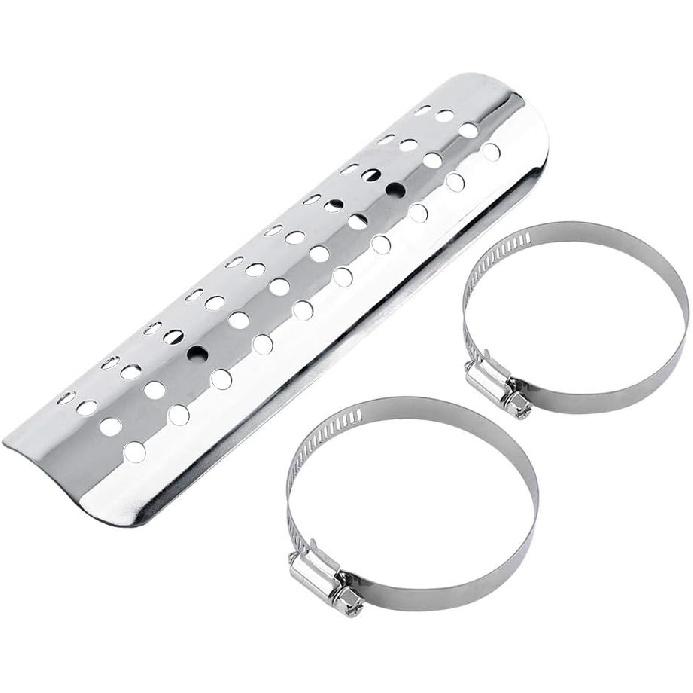 Motorrad Hitzeschild, Metall Auspuffhitzeschutz für Universal, Auspuffrohr Hitzeschutz Schalldämpferabdeckung mit 2 Edelstahlklemmen (Schwarz)