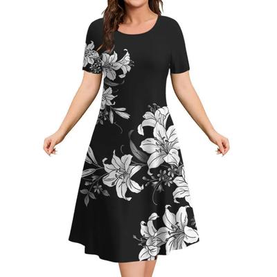 Summer Women's 3d Floral Print Short-sleeved Round Neck Dress Ladies Fashion Y2k Loose Casual Dress