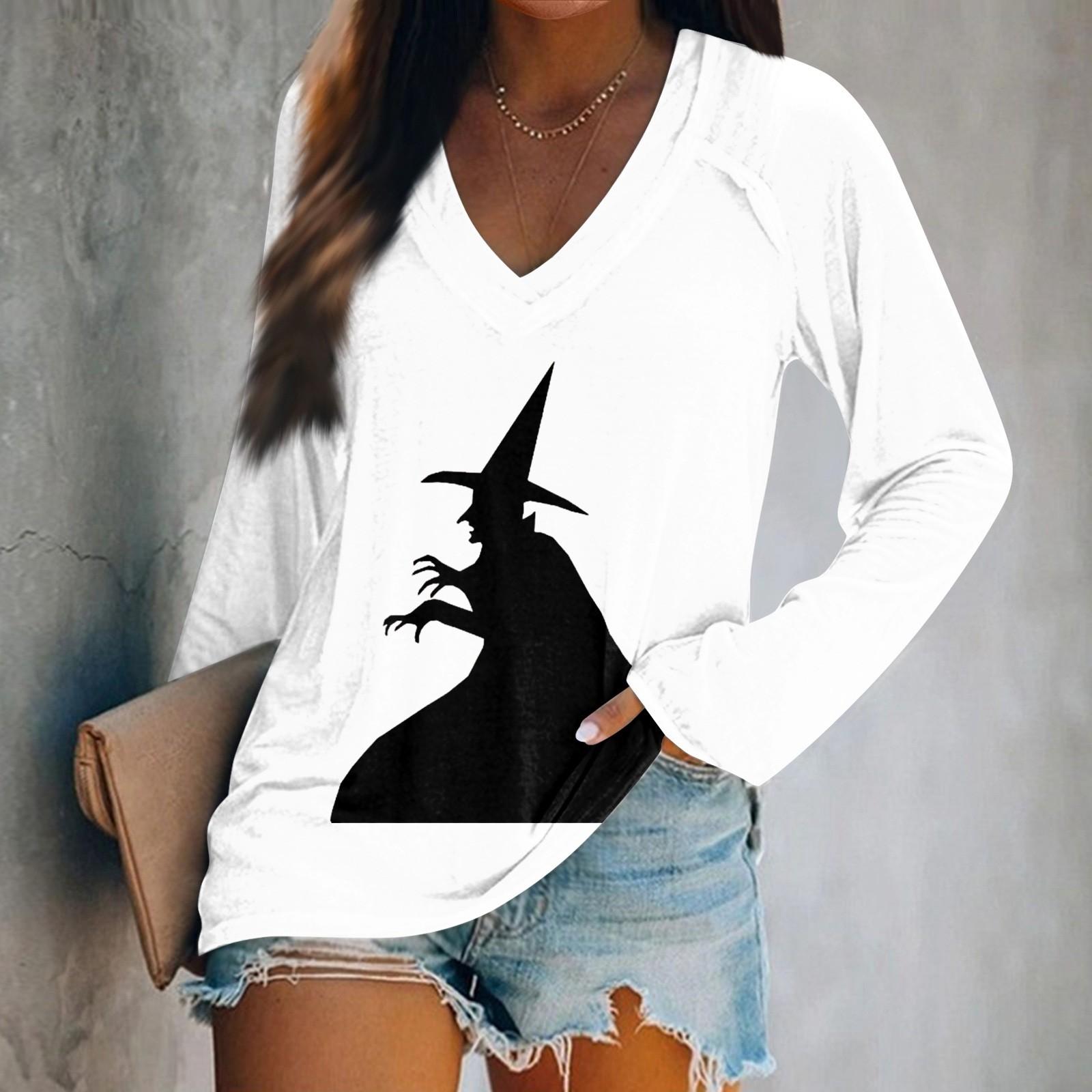 

Women s Long Sleeve T-Shirt V-Neck Printed Casual Basic Tops XL білий