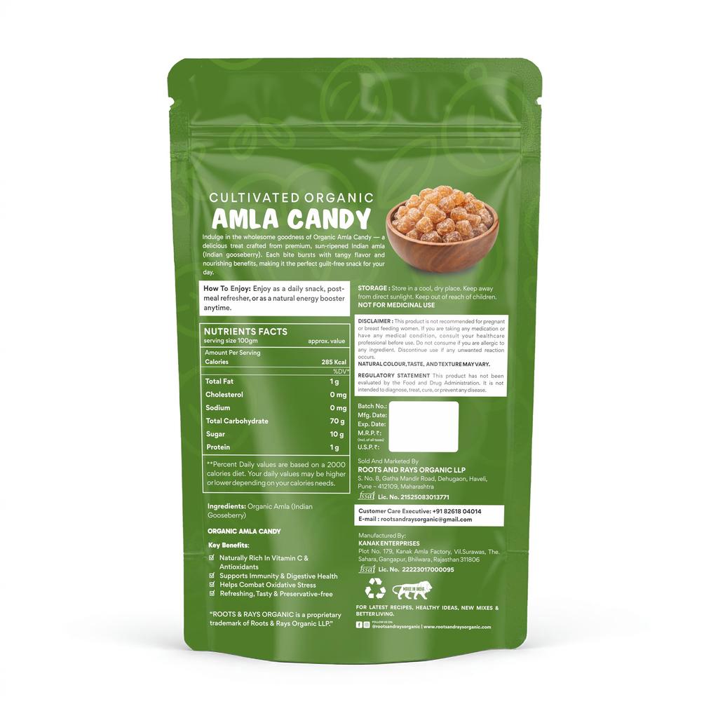 ROOTS & RAYS ORGANIC Amla Candy | 100% Natural Indian Gooseberry Candy | Rich In Vitamin C for Immunity, Digestion & Daily Wellness | Sweet & Tan