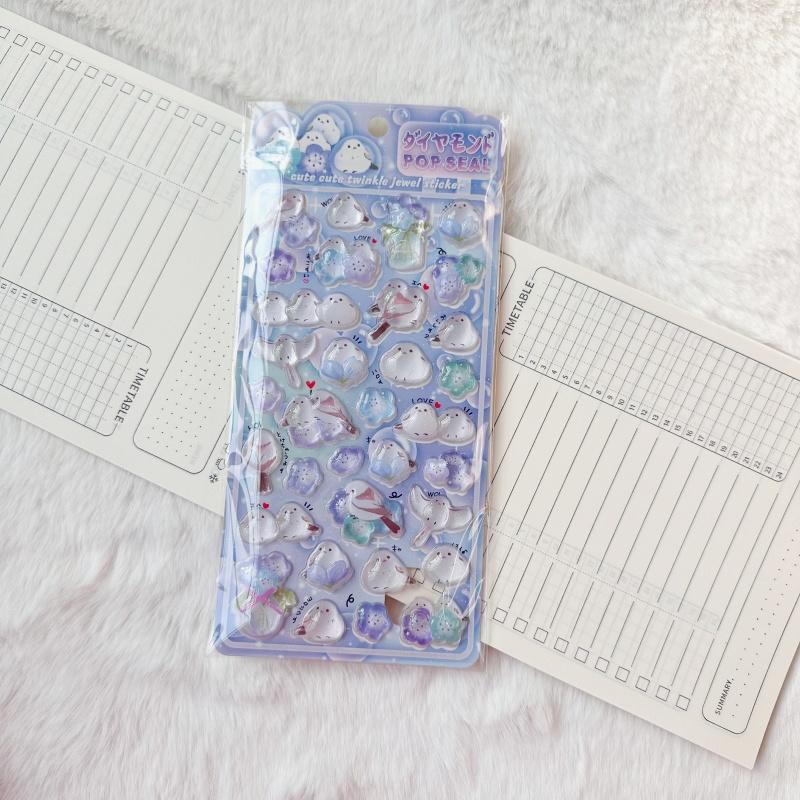 3D Crystal Glitter Stickers - Cute Cartoon Animal Waterproof Decals, DIY Journal Decor & Kids Reward Stickers