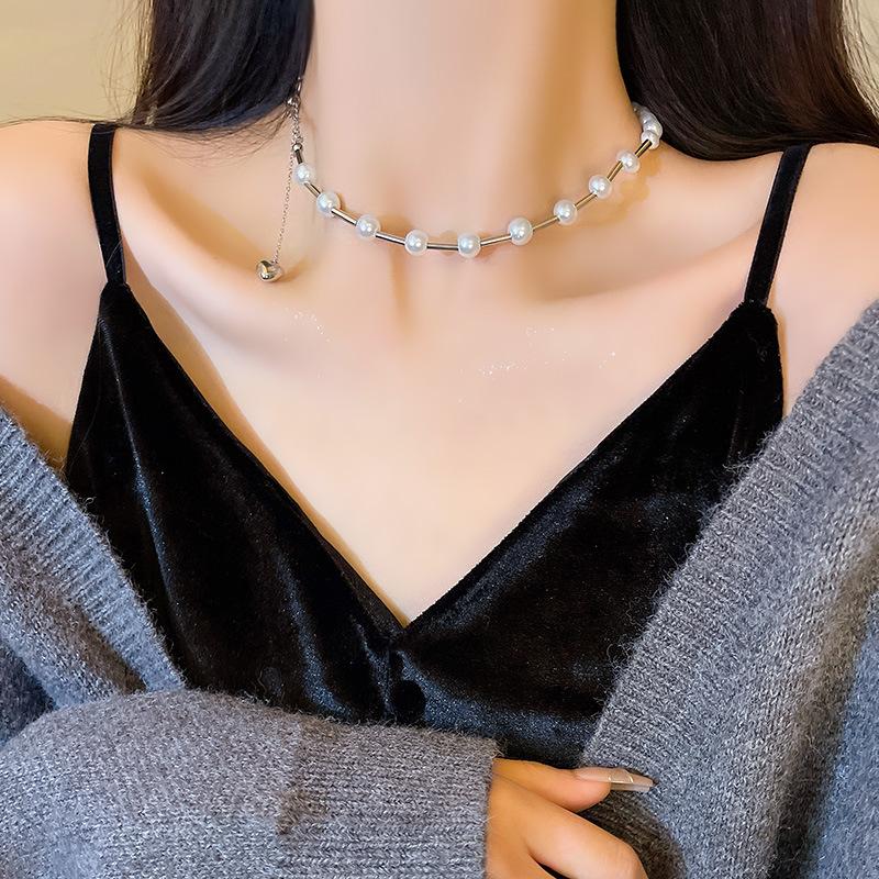 Meier Pearl heart tassel necklace - choker, clavicle chain, autumn/winter fashion sweater necklace