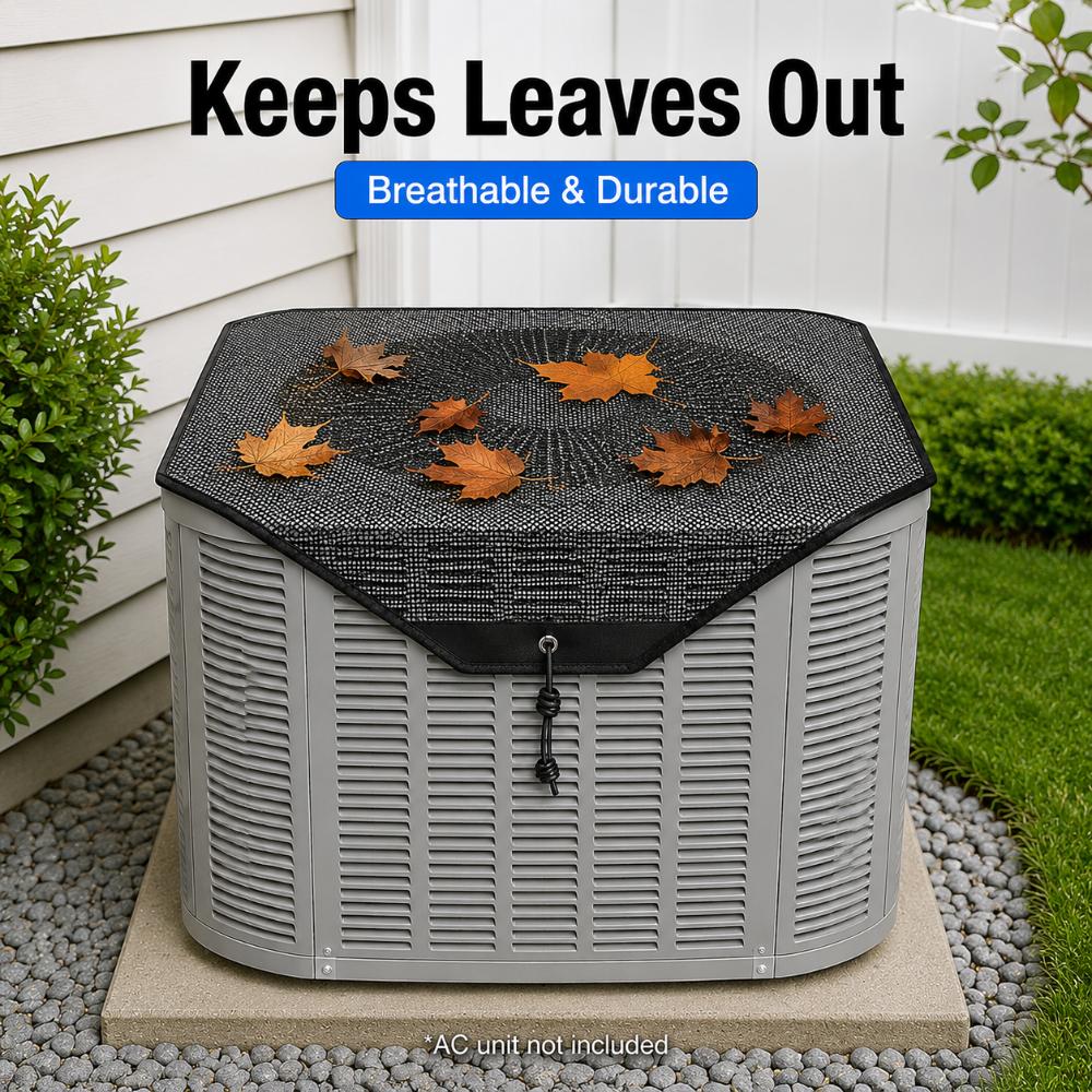 Outdoor AC Unit Cover Oxford Cloth Mesh Top Guard for Air Conditioner Condenser, Leaf Debris Protection with Elastic Hooks Kit
