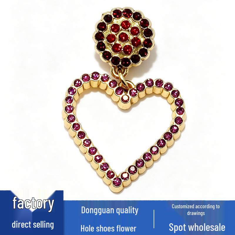 New Crocs Flower Accessories: Cute Cartoon Metal Heart Series Shoe Charms & Buckles