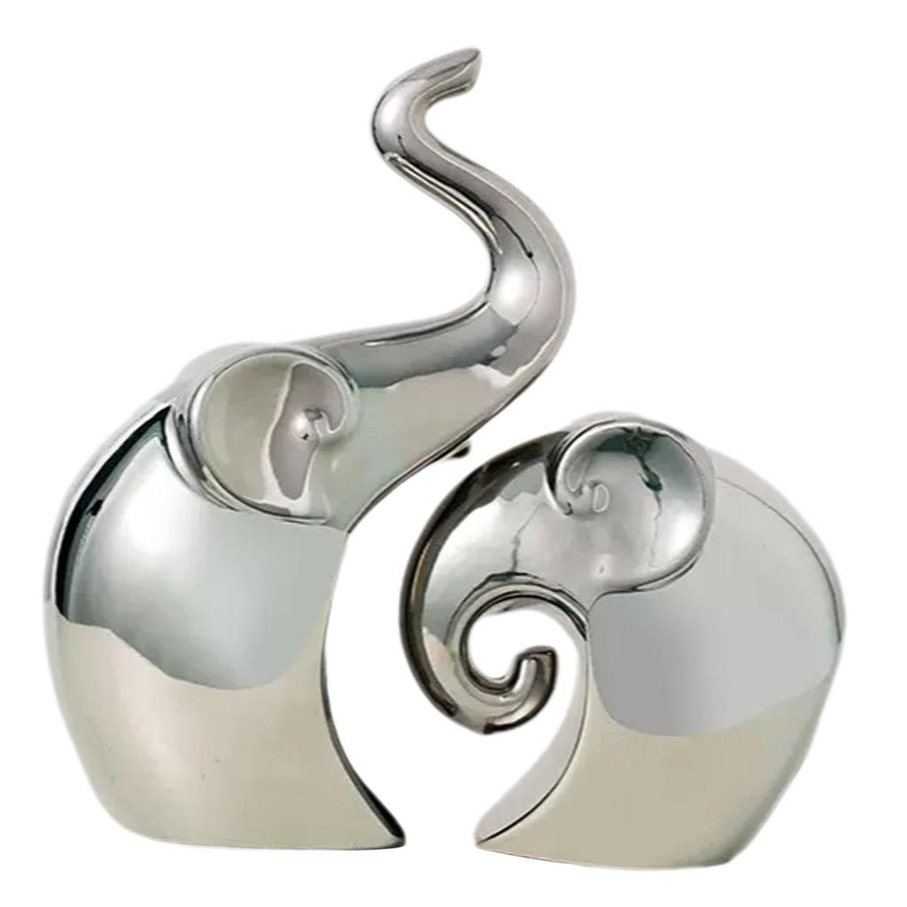 2 Pieces Couple Elephant Statues Collection Table Centerpiece Animal Sculptures for Living Room Office Bedroom Shelf Fireplace