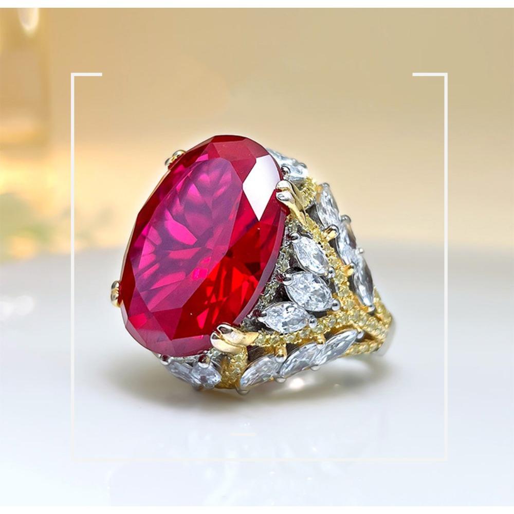 Luxury Gemstone Ring Blue Spinel Statement High Carbon Diamond Red Corundum Women Rings