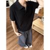 Polo Noir Homme Manches Courtes Tricoté Haut Décontracté Confortable Coupe Régulière Tenue Quotidienne Streetwear
