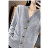 Women S V Neck Solid Color Loose Knit Cardigan Sweater Coat