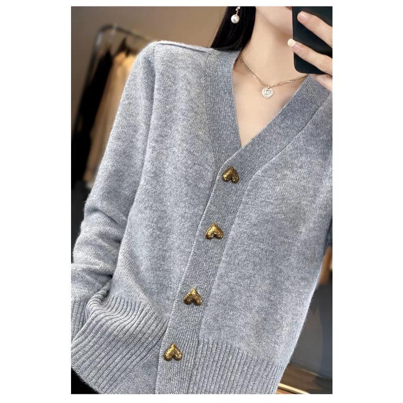 Women S V Neck Solid Color Loose Knit Cardigan Sweater Coat