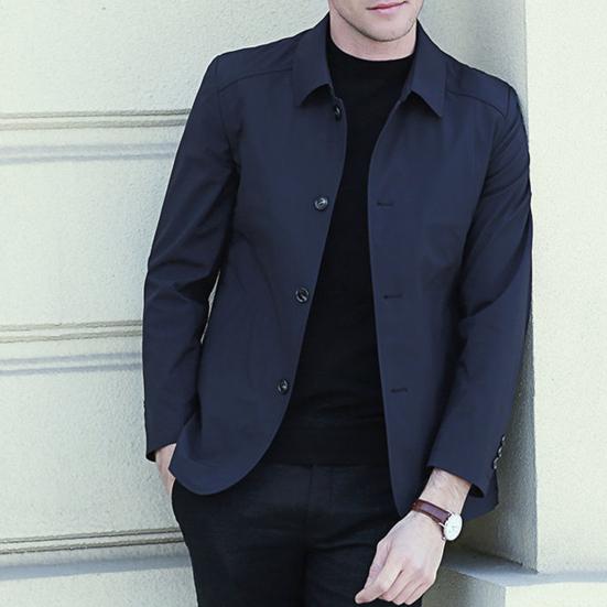 Herren Jacke Revers Langarm Reißverschlussleiste Jacke Mantel mit Taschen Einfarbig Frühling Herbst Freizeitjacke