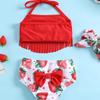 2024 Summer Girls' Baby 3-Piece Tassel Halter Sports Swimsuit Set