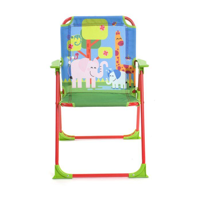 TOFFY – Chaise pliante enfant, métal Ø13 mm, assise textile, verrou anti-pliage, intérieur/extérieur, 36×37×52 cm