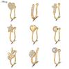 Alisouy 1pc Zirconia Fake Piercing Clip Nose Ring Body Jewelry for Women Ear Cuffs Heart Cross Star Leaf Flowers Clip Nose Rings
