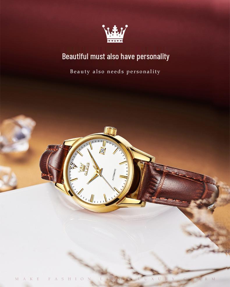 Women's Classic Waterproof Leather Strap Mechanical Watch