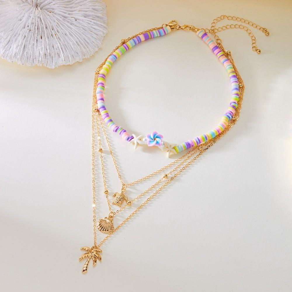 Multi-layer Boho Choker Jewelry Starfish Ocean Shell Bead Necklace Collarbone Chain  Female Fashion