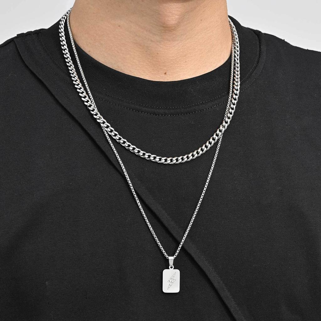 Stilvolle Herren-Mehrlagenkette, Wasserdichte Quadratische Metallkette aus Edelstahl mit Mini-Zirkonia, Hip-Hop Gestapelter Kragen Geschenk