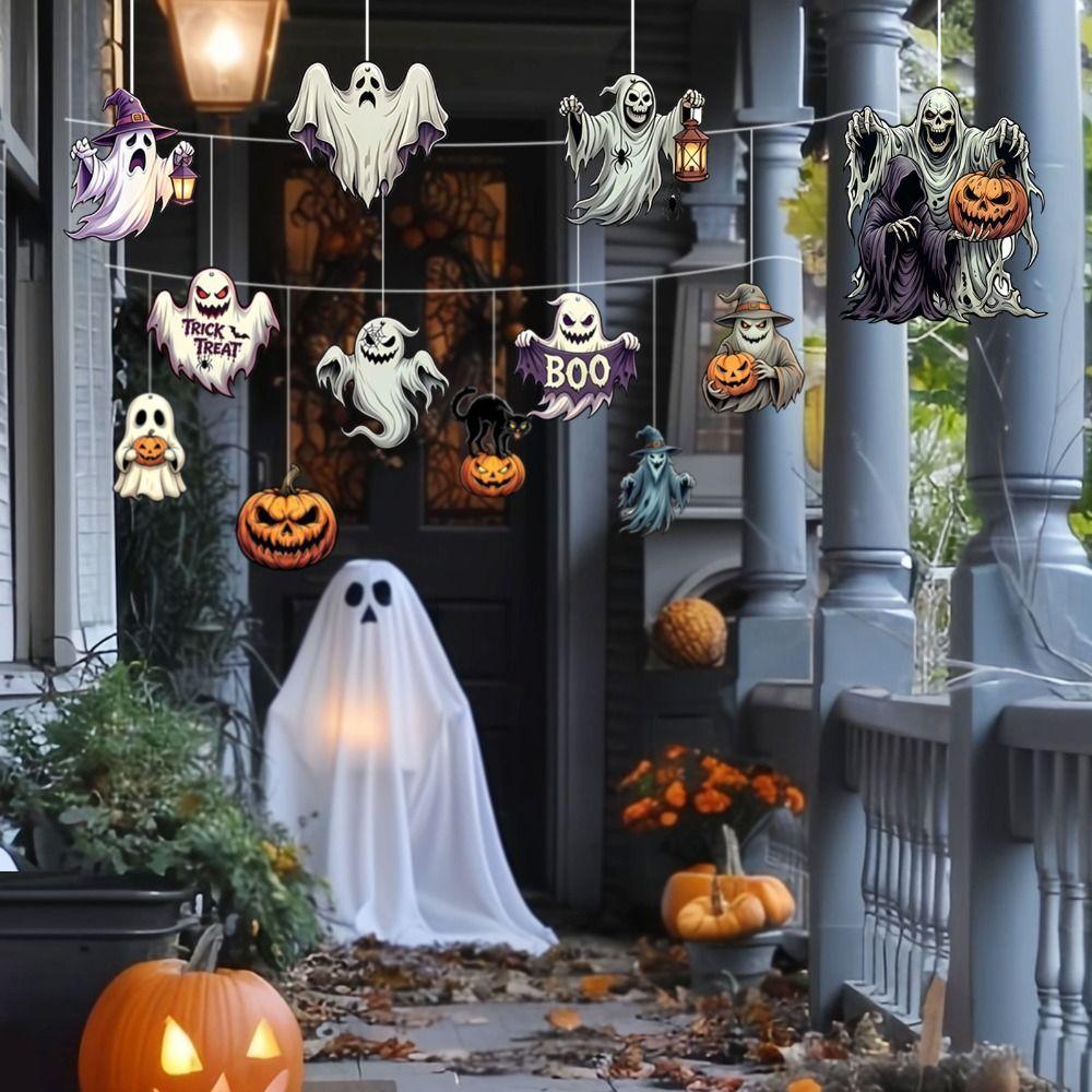 12Pcs Paper Halloween Ghost Decor White Halloween Party Decoration Cute Ghost Prop Home Decor