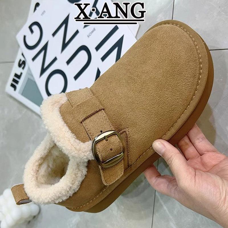 Cowhide All-inclusive Velvet Warm One-pedal Cotton Shoes Snow Boots Women's Thick-soled Lamb Wool Shoes Children