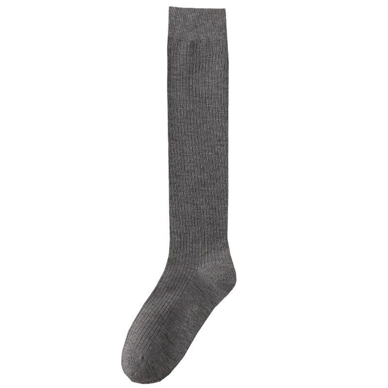 2024 Autumn/Winter Women's Angora Red Over-the-Knee Wool Socks - JK Style Vertical Stripe, Slimming Scrunched Calf.