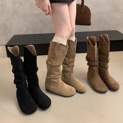 Women's Knee High Boots Autumn 2026 Fashion Round Toe Shoes Classics Women Retro Comfortable Anti Slip Flat Shoes Botas Mujer