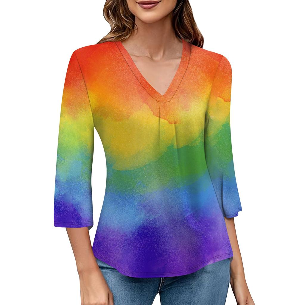 Moteoverdel for kvinner med V-hals og gradienttrykk, trekvart erme