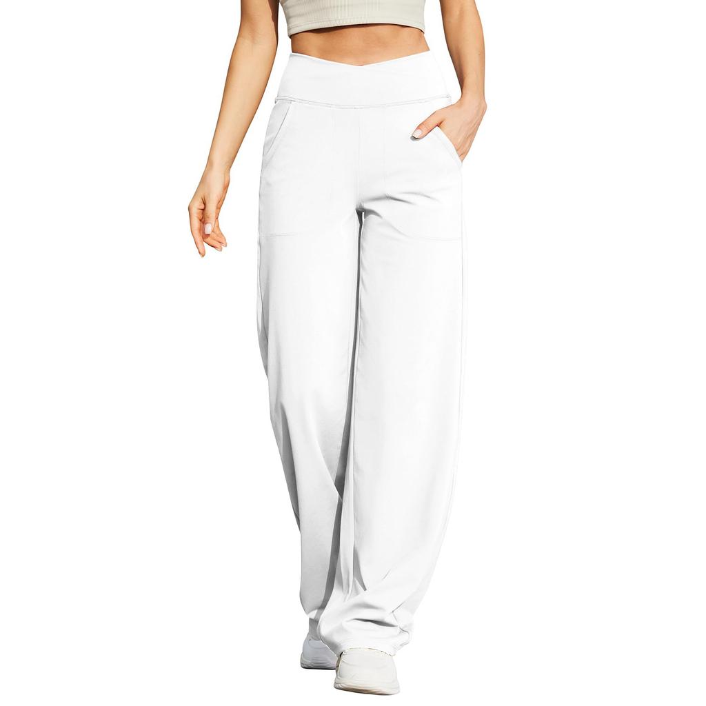 Damen High Waist Wide Leg Hose mit Taschen Weicher Dehnbarer Stoff Geeignet für Yoga Workout Freizeitkleidung und Loungewear