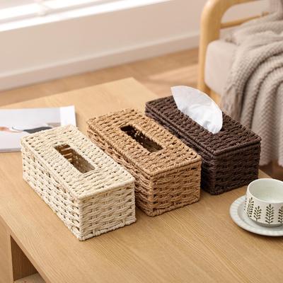 Elegant Japanese-Inspired Paper Towel Storage Basket with Hinged Lid for Coffee Table or Living Room.