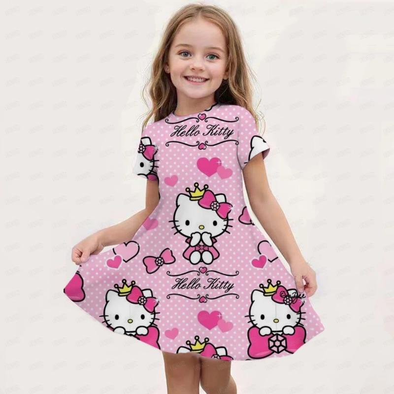 Hello Kitty Kuromi Summer Dress Girl Dresses Children Dresses Kawaii 3d Cartoon Print Cute
