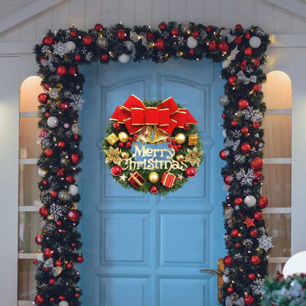 12 Inch Artificial Front Door Hanging Garland Hoop Flower Pendant Ornament for Christmas Party Decor