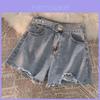 Stilvolles Mädchen Sommer Blousonärmel Blumen Kurzarmhemd Denim Shorts Set