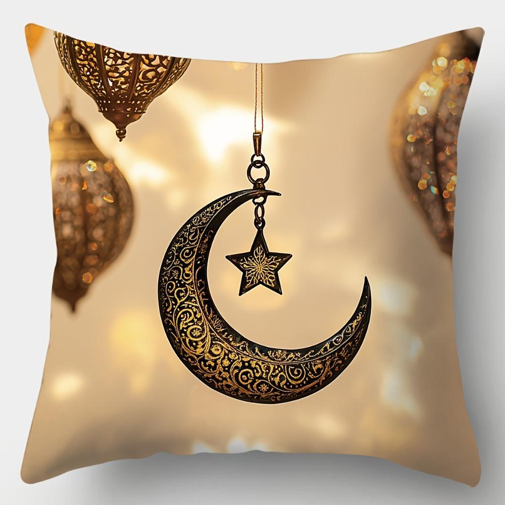 Ramadan Themed Pillowcases with Elegant Lantern and Crescent Designs Sofa Cushion Cover Islamic Muslim Home Decoration