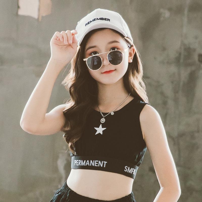 Dívčí černý crop top na jazzový tanec s vysokým pasem
