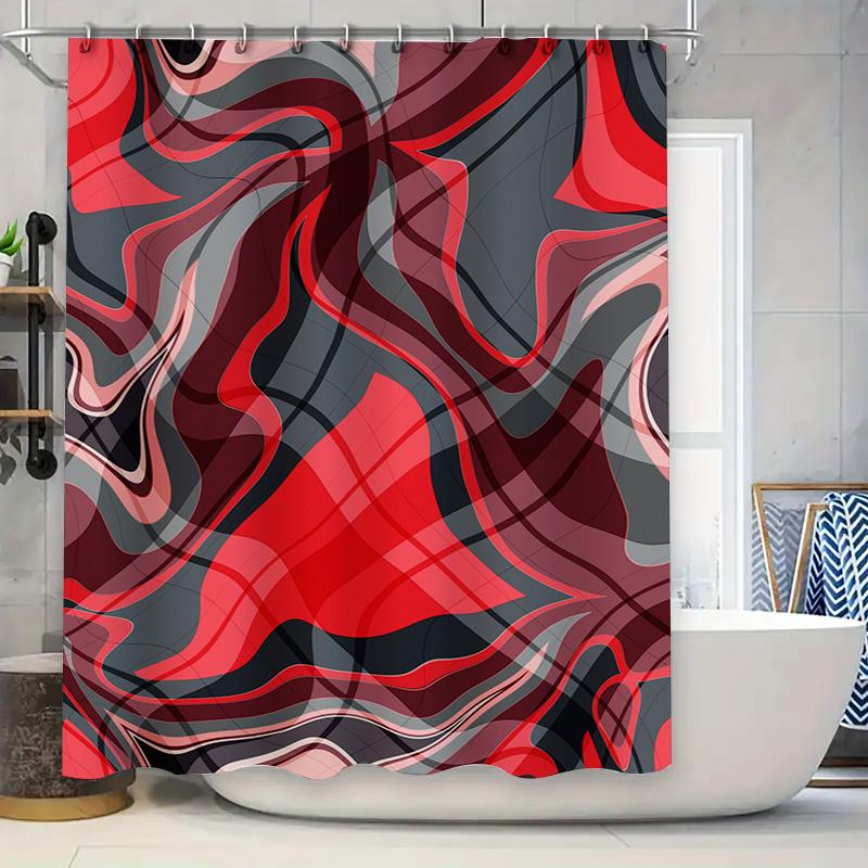 

Modern Red Black Wave Print Shower Curtain For Bathroom Decor Water Resistant Fabric Bath Towel Shelves Home Accessories W60H190(CM)-1 Pcs