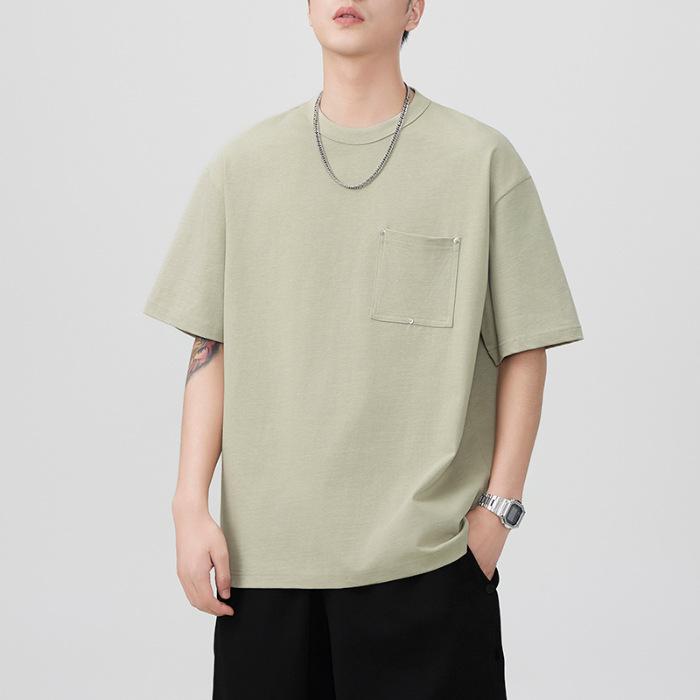 Summer Heavyweight 300g Retro Short-sleeved T-shirt for Men's National Trend American Loose Japanese Casual T-shirt