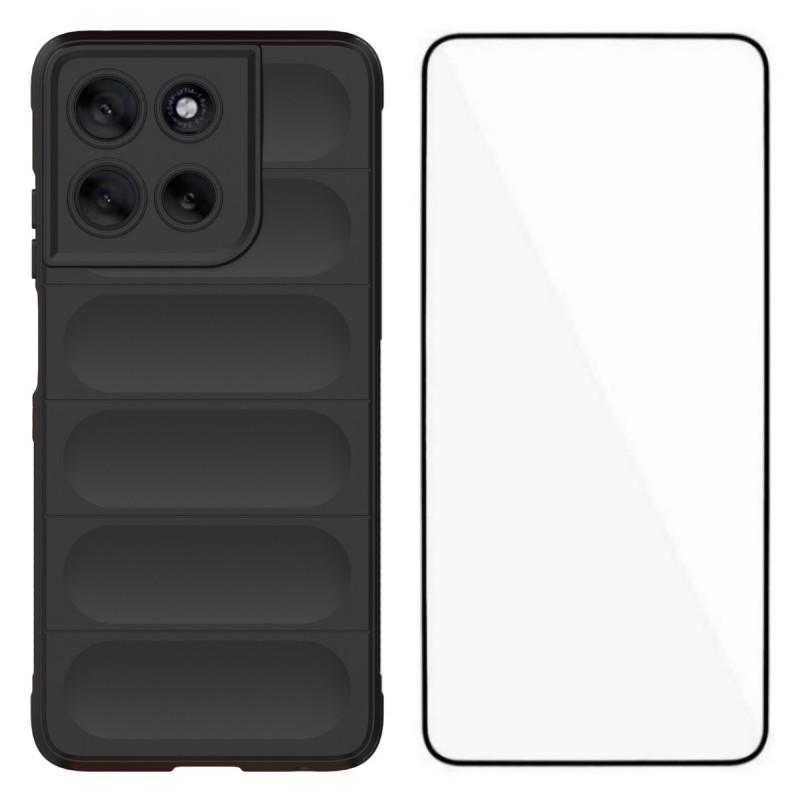 

For Motorola Moto G56 5G TPU Case WANLONFENG HD Series Anti Slip Phone Cover with Tempered Glass Black