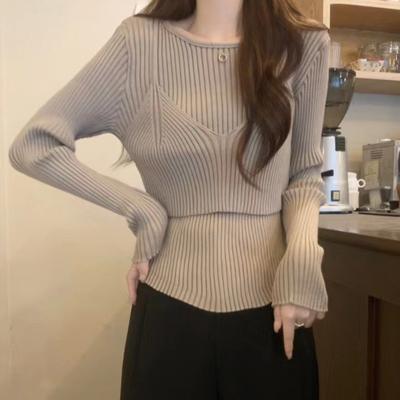 Knit Long Sleeve Women's Sweater Solid Color Slim Fit Round Neck Pullover Autumn Winter Fashion Top Elegant Knitwear