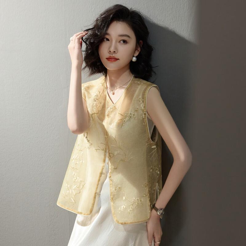 New Chinese Style Floral Sleeveless Vest for Women M