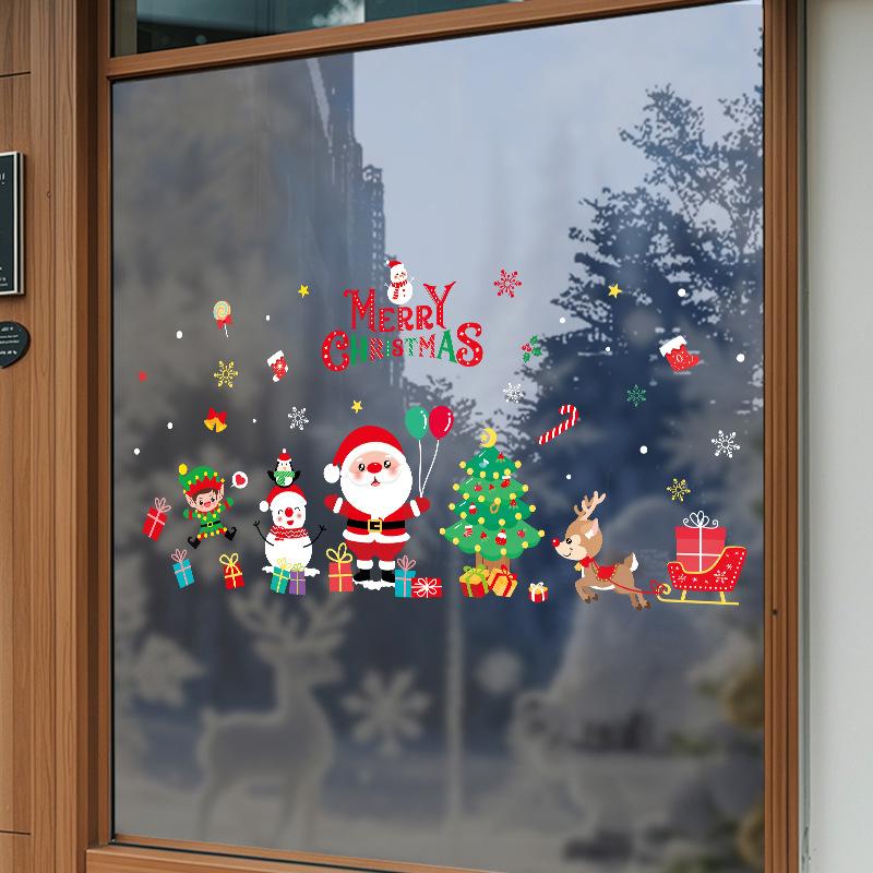 Santa Claus Tree Atmosphere, Snowman Decoration, Static Glass Stickers for Scene Arrangement In The Sales Office